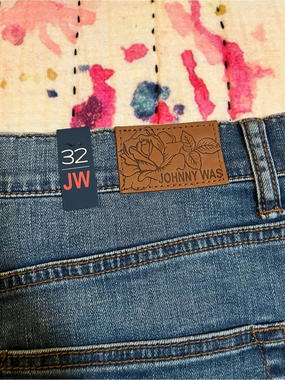 NWT Johnny Was Indigo Embroidered Denim Skirt Size 32 MSRP $220 - Picture 7 of 14